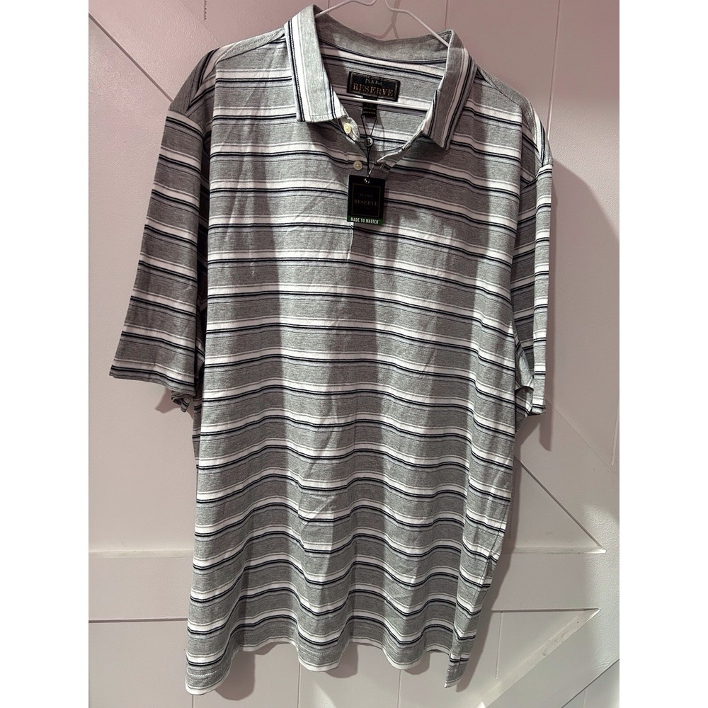 Jos.A.Bank Reserve Collection Polo Shirt XXL Gray White Stripes 100‎ %cotton NWT